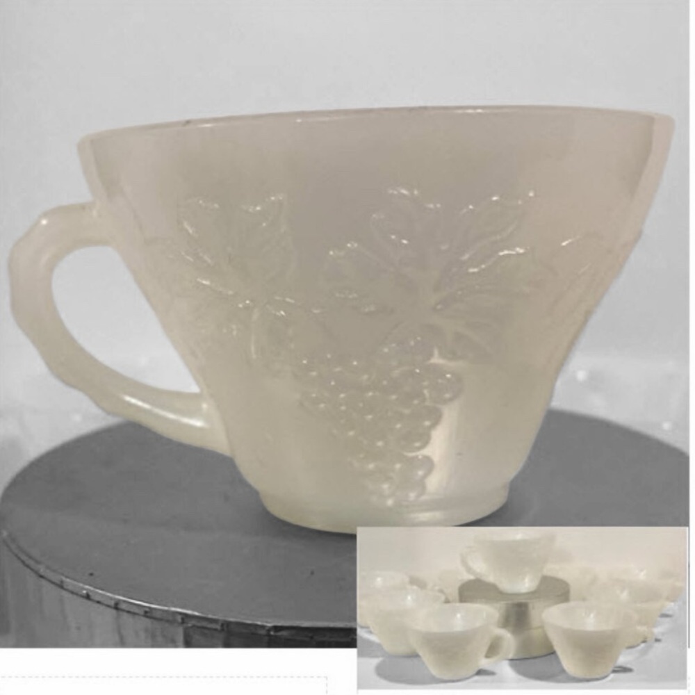 9 Anchor Hocking Milk Glass Punch Cups and Hooks